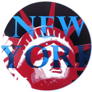 new york city statue of liberty stencil on a record